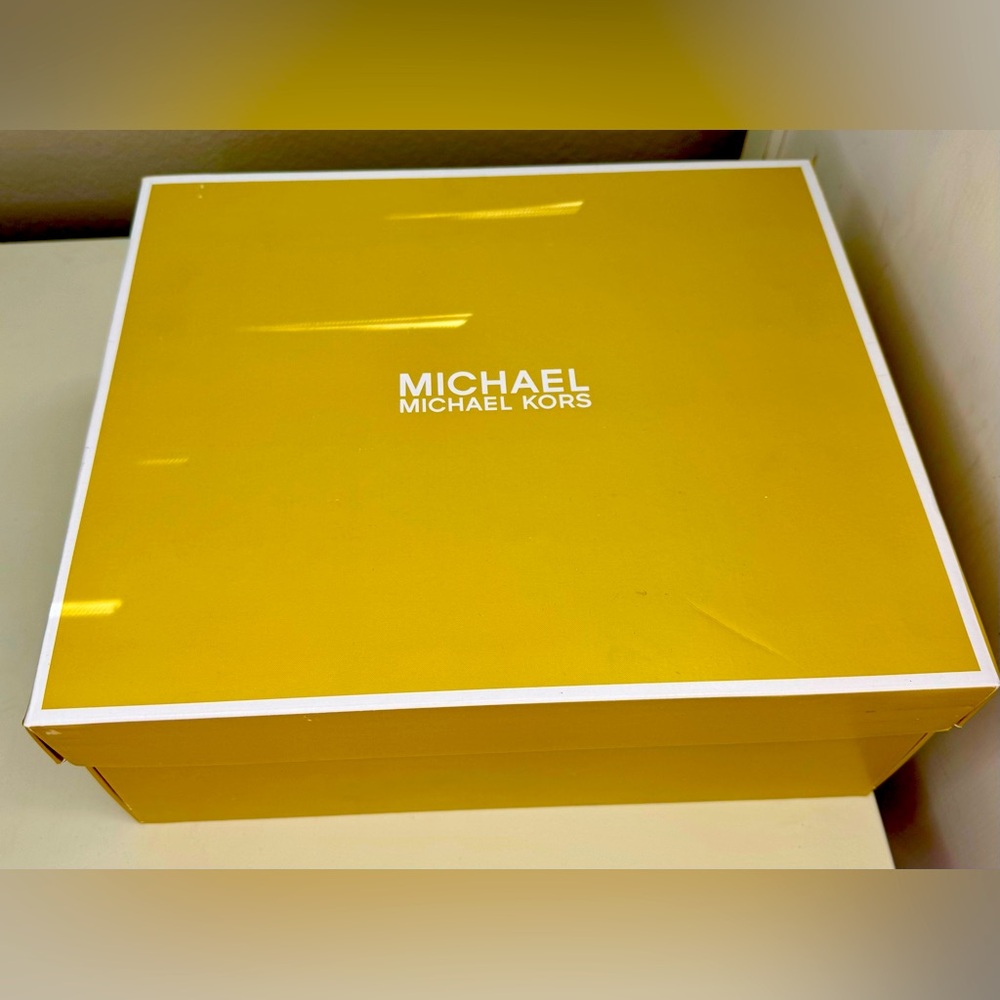Michael Kors Leather Heels Womens 6 Amos Ankle Strap Sandals Gold Accent - NWB!!